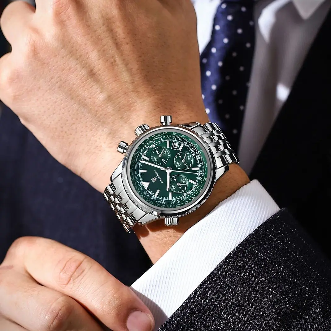 POEDAGAR ساعة كوارتز رجالية فاخرة مقاوم للماء مضيئة تاريخ كرونوغراف رجل ساعة الفولاذ المقاوم للصدأ الساعات العسكرية للرجال reloj