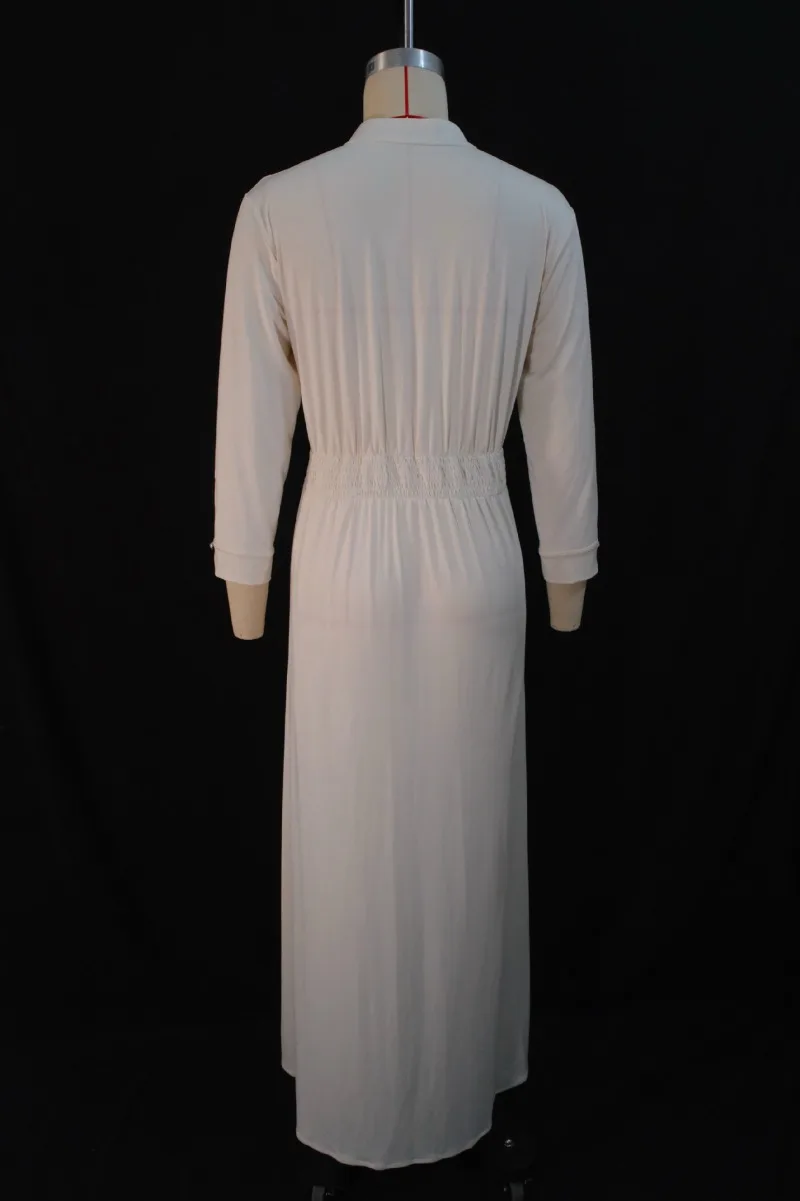 2026 Herbst Elegantes Damen-Korsettkleid mit Stehkragen, Perlenbesatz, Einreihig, Elastischer Bund, Plissiert, Fließendes Langes Bürokleid – Detail 5