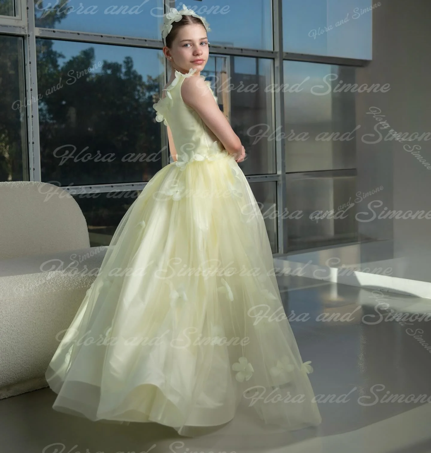 customized Backless One shoulder 3D floral Chiffon Flower Girl Dress For Wedding Ceremonies Formal Receptions Holiday Parties