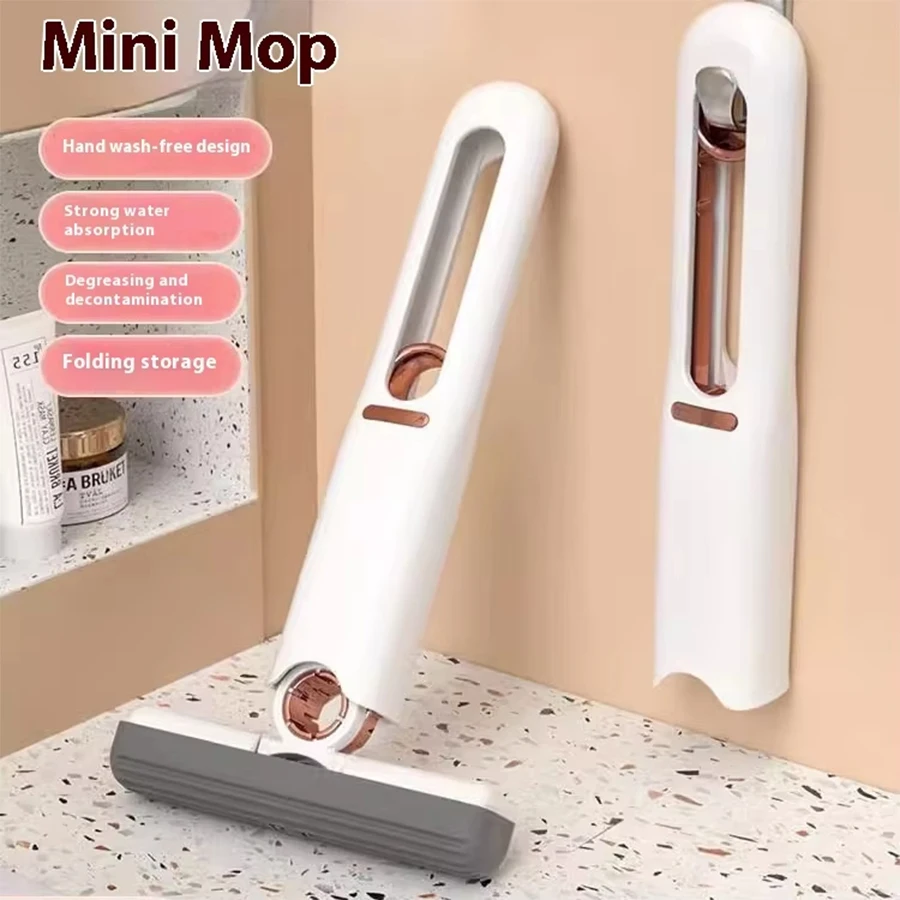 1 / 3 / 6 mini fregona de limpieza portátil, mini fregona de esponja, sistema de limpieza seco y húmedo, adecuado para baño, cocina, Mesa (1 juego incluye 1 cabeza de esponja + 1 mango de extrusión)