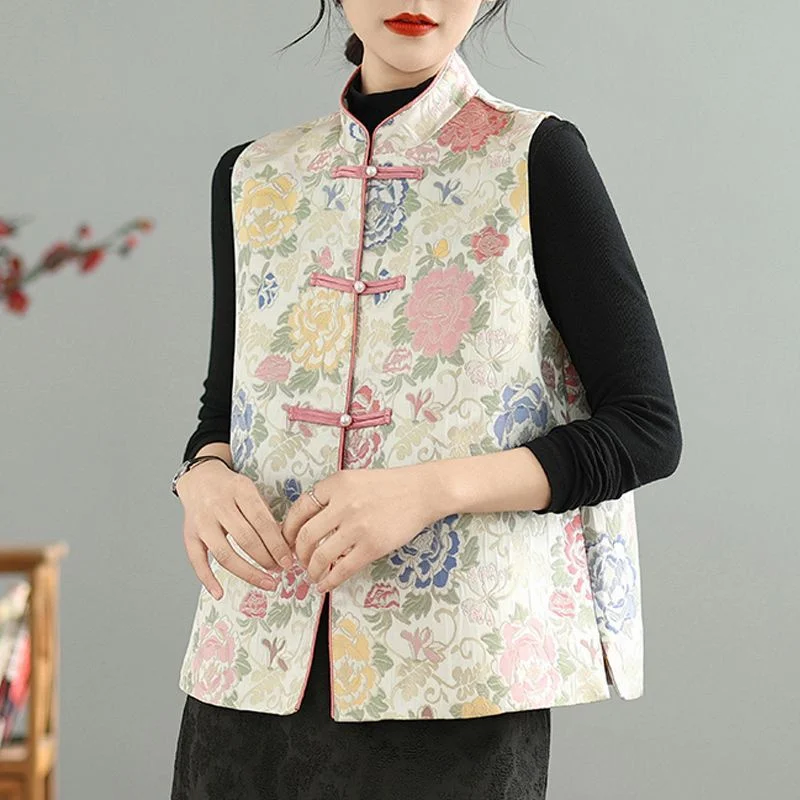 Women's Jackets Women's Vest Chinese Style National Wind Vest  Jacquard Tang Suit Vest Sleeveless Embroidery Buckle Vest Woman