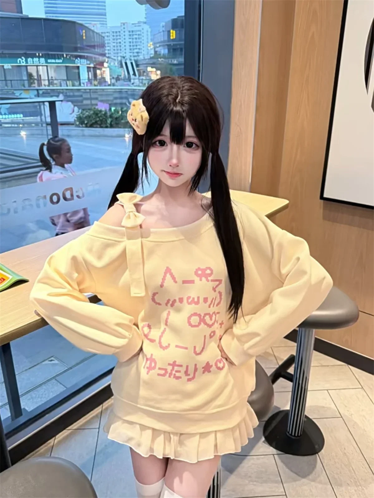 Japanische T-Shirts 2025 Damenbekleidung Schleife Cartoon Langarm Camisetas Schulterfreie Lose T-Shirts Lässige Mode T-Shirts Y2k Tops – Detail 4