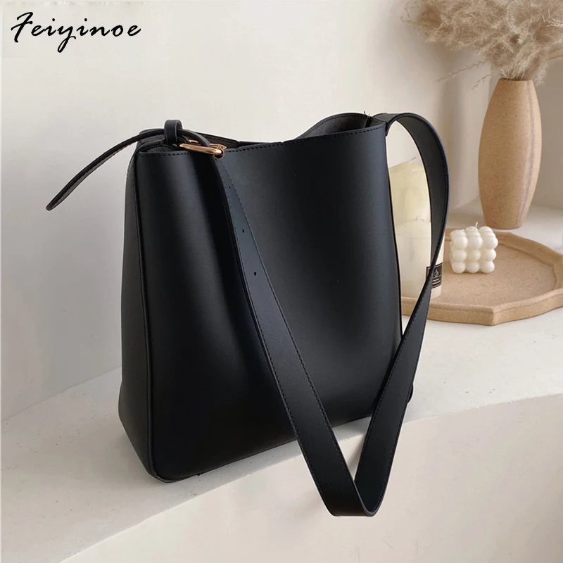 Simple Vintage Pu Leather Composite Bags For Women Casual Large Capacity Messenger Bags Female Solid Luxury Bucket Handbag Totes