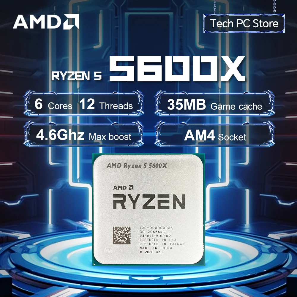 AMD Ryzen 5 5600X 3.7GHz 6-Core 12-Thread R5 5600X Socket AM4 7NM L3=32M Processor 65W DDR4 No cooler