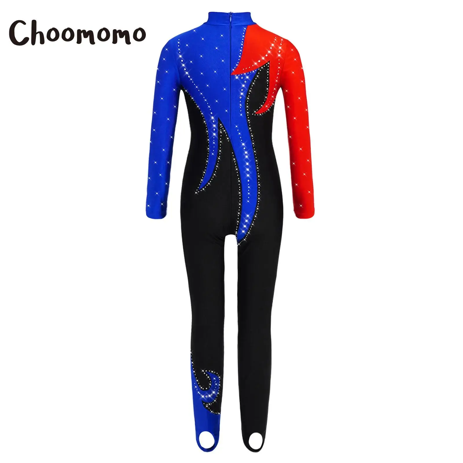 

Kids Girls Long Sleeve Ballet Dance Leotard Workout Full Body Suit Gymnastics Jumpsuit Rhinestones Skating Bodysuit Costumes