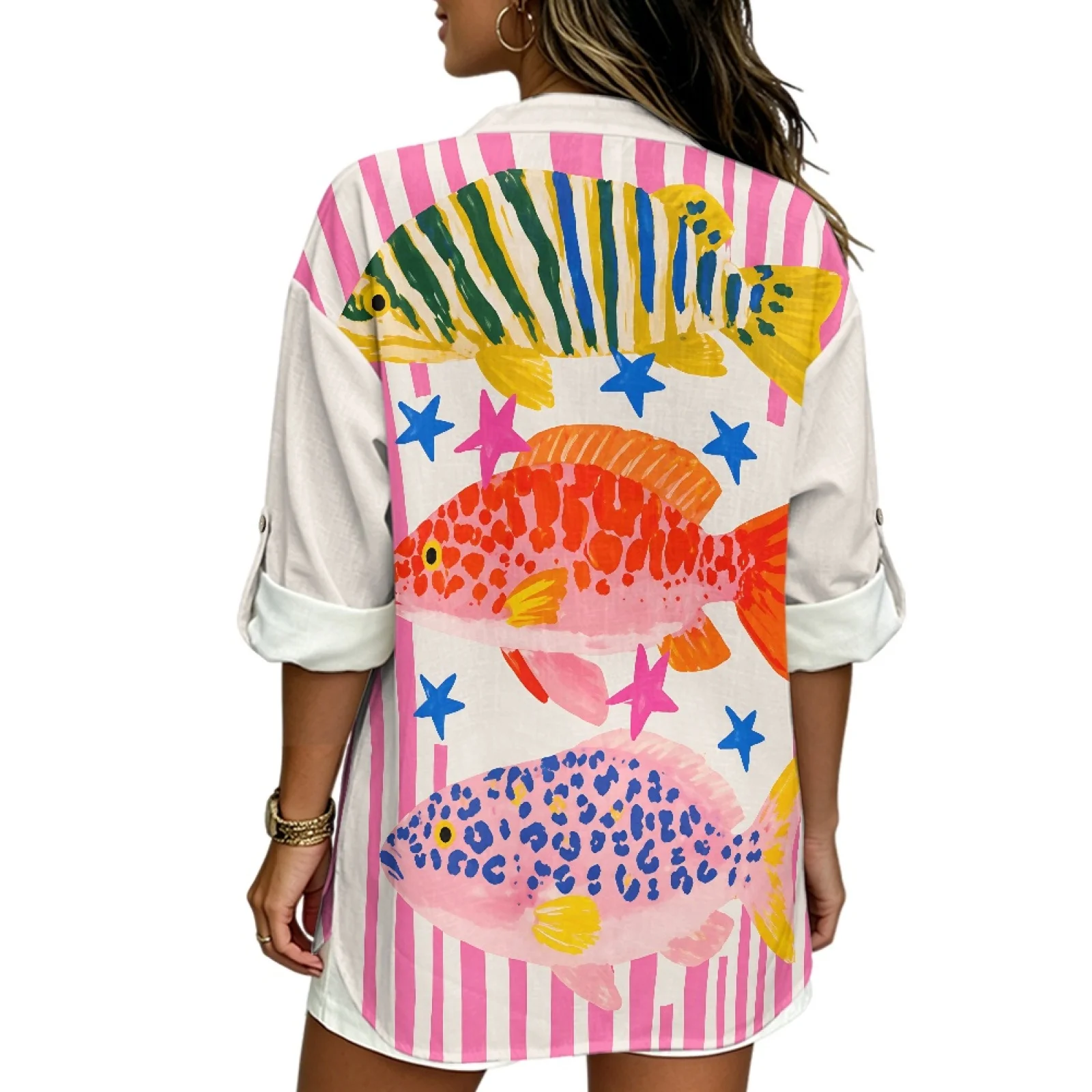 INSTANTARTS Camisa de lino con cuello en V para mujer, ropa de talla grande, camisetas de manga corta, poleras, blusas de otoño de color sólido