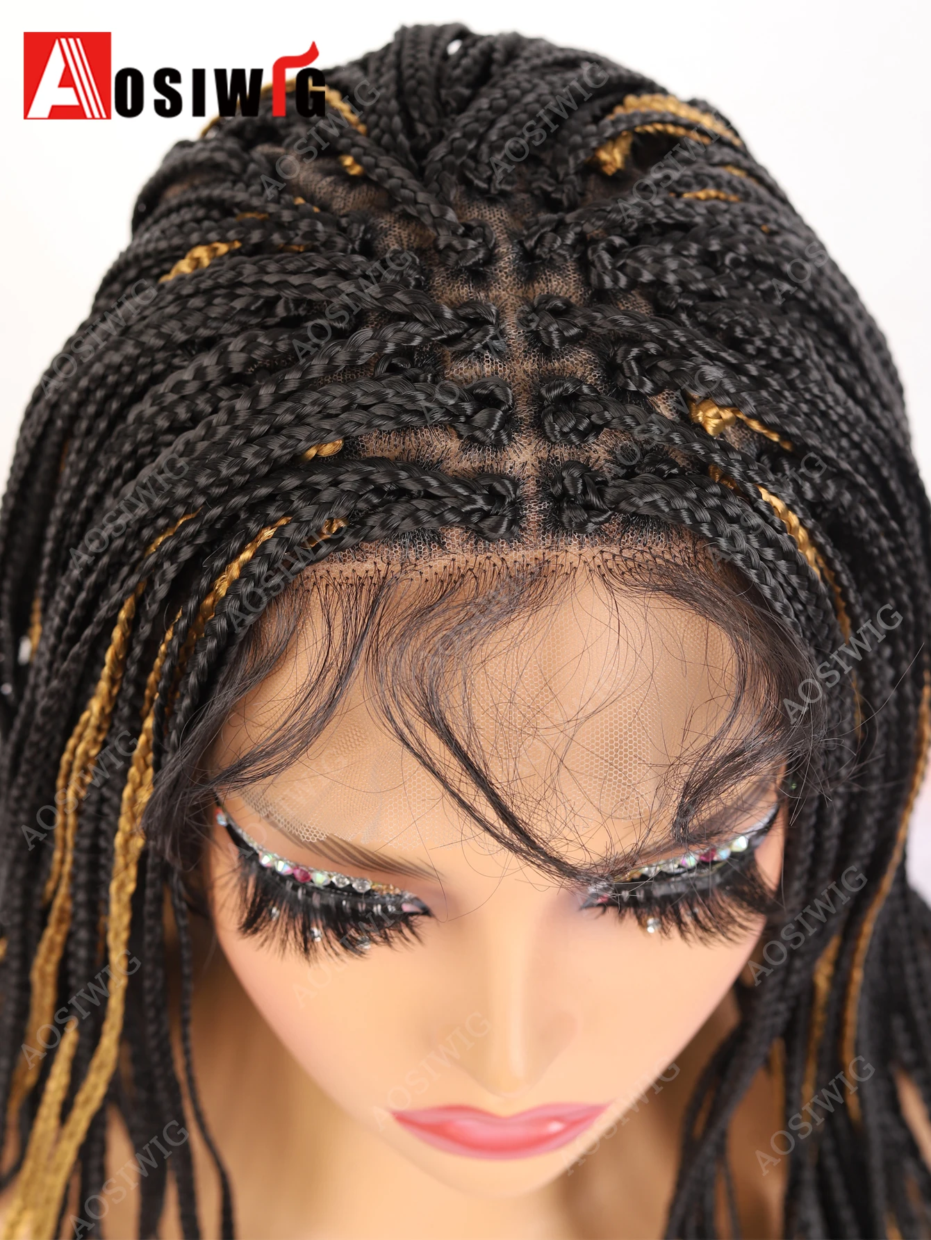 Knotless Box Braid Lace Front Wig 26Inch Synthetic Highlight Braided Wig 30×4cm Front Lace Protective Style Wigs For Black Women