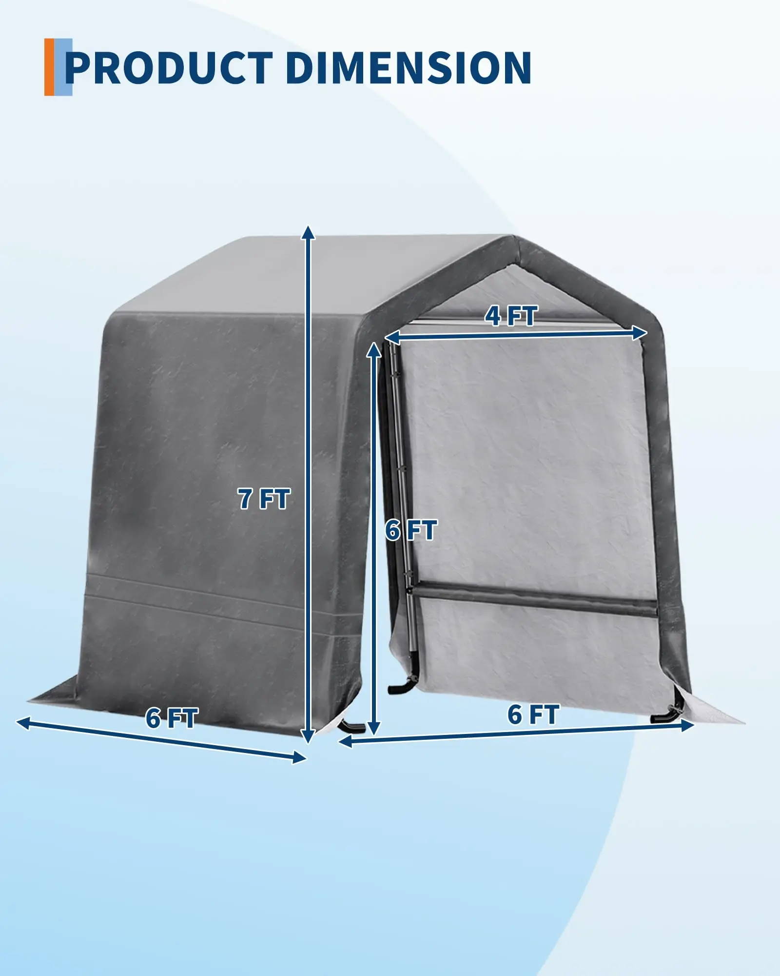 6X6 Ft Heavy-Duty Portable Outdoor Storage Shed with Roll-Up Door & Vent, 240g Waterproof PE Tarp & UV Protection, Carport Storage Shelter for Motorcycles, Firewood, Garden Tools
