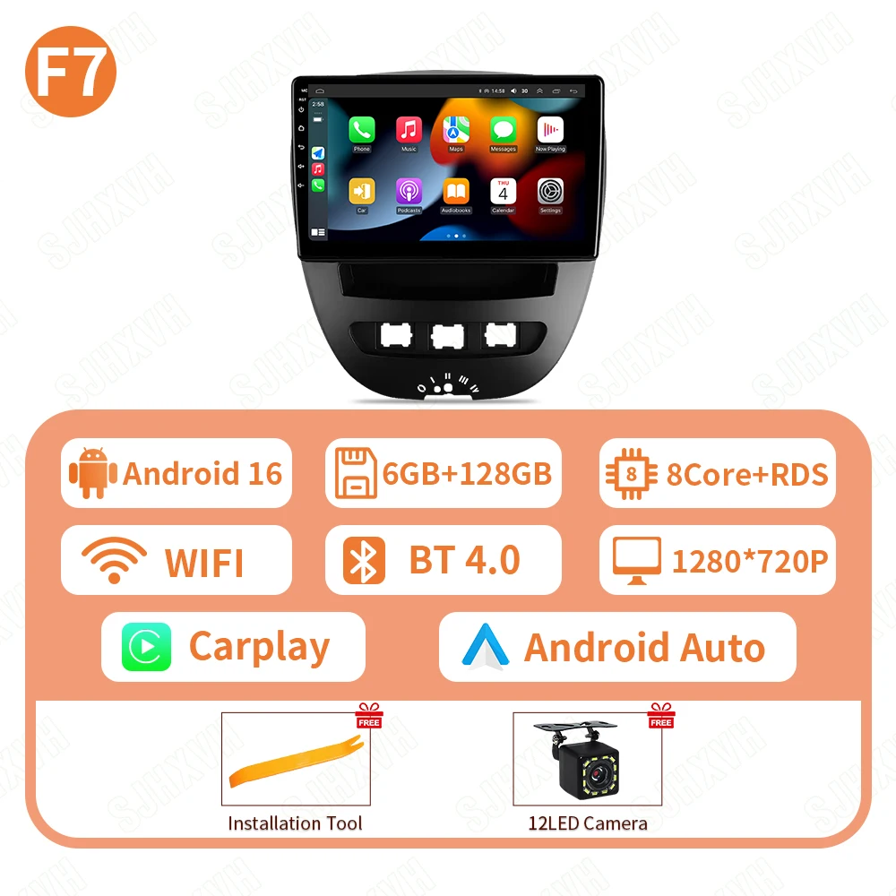 Android 16 2 Din Auto Multimedia Speler Voor Peugeot 107 Toyota Aygo Citroen C1 2005-2014 Head Unit Stereo GPS navigatie BT WIFI