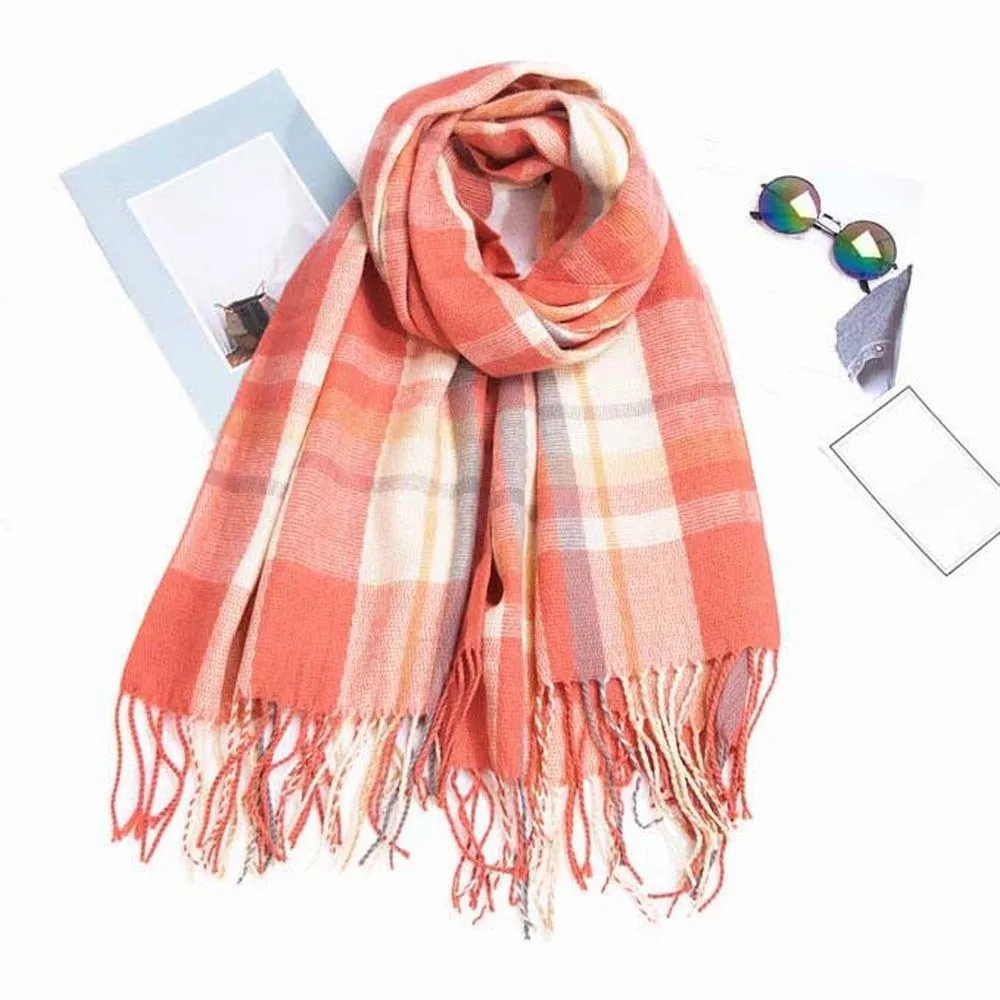 

Мягкий классический клетчатый шарф, морозостойкий вязаный шерстяной платок в корейском стиле, длинный шейный платок из полиэстера и акриловых волокон с кисточкой, осень