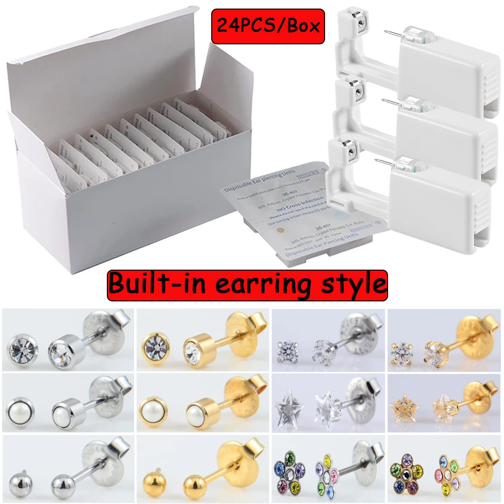 24PCS/Box Sterlised Disposable Ear Piercing Unit Cartilage Tragus Helix Piercing Gun NO PAIN Piercer Device Tool Machine