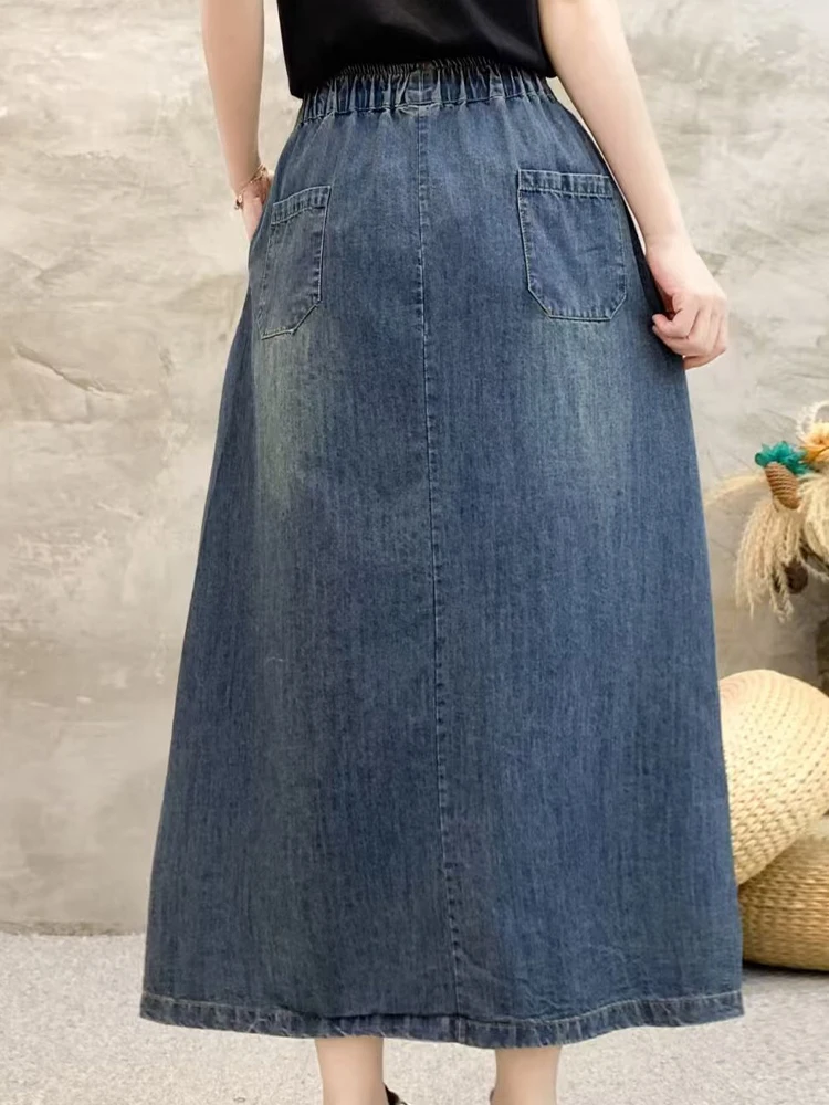 Skirt 2025 Woman Natural Loose Fit Tat Embroidery Middle Age Polyester Skirts Y2k 342 009 Flash Sale