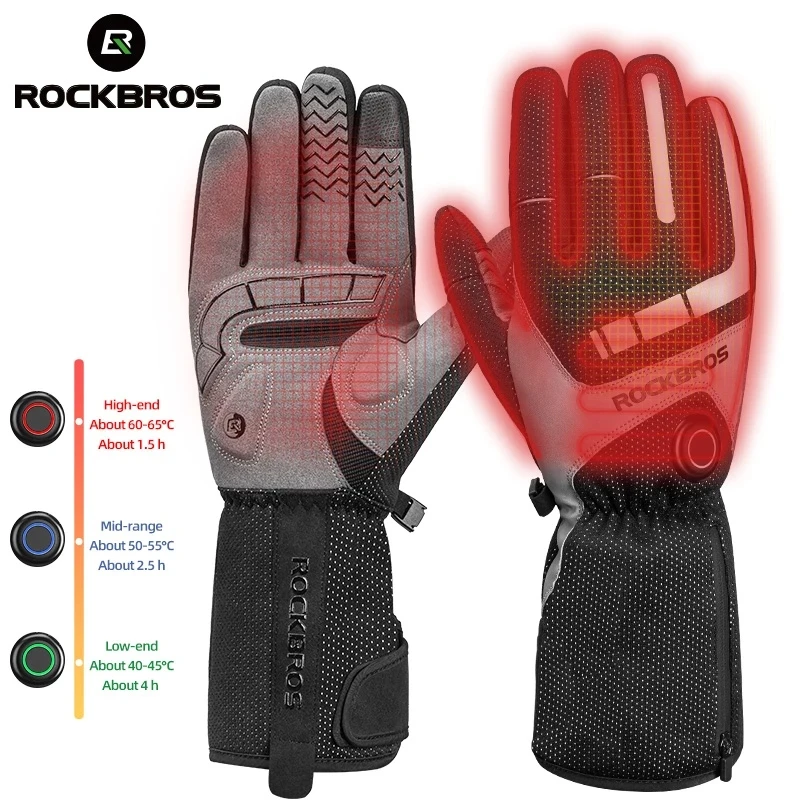 

ROCKBROS Bike Gloves Warmer Skiing Glove Heating Touch Screen Waterproof Motorcycle Full Finger Snowboard Bicycle Ski Long Glove