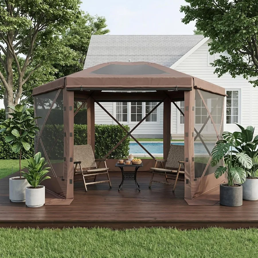 Feet Canopy Tent, 6-Sided Gazebo with Detachable Top, Portable Camping Shelter with Mesh Windows, Screen House for Outdoor Pati