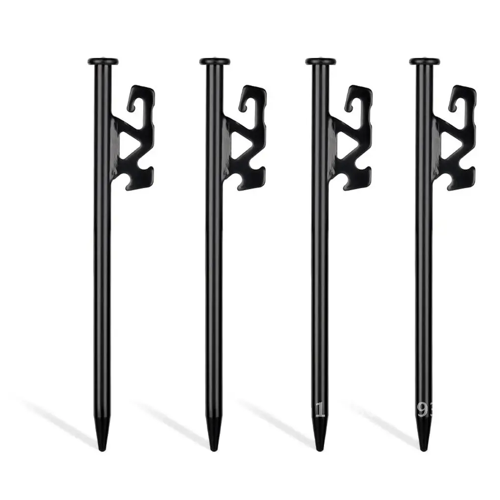 

4PCS 20CM Tent Nail Durable High Strength Steel With Hole Black Ground Stakes For Outdoor Camping Hiking Tent Awning Trip