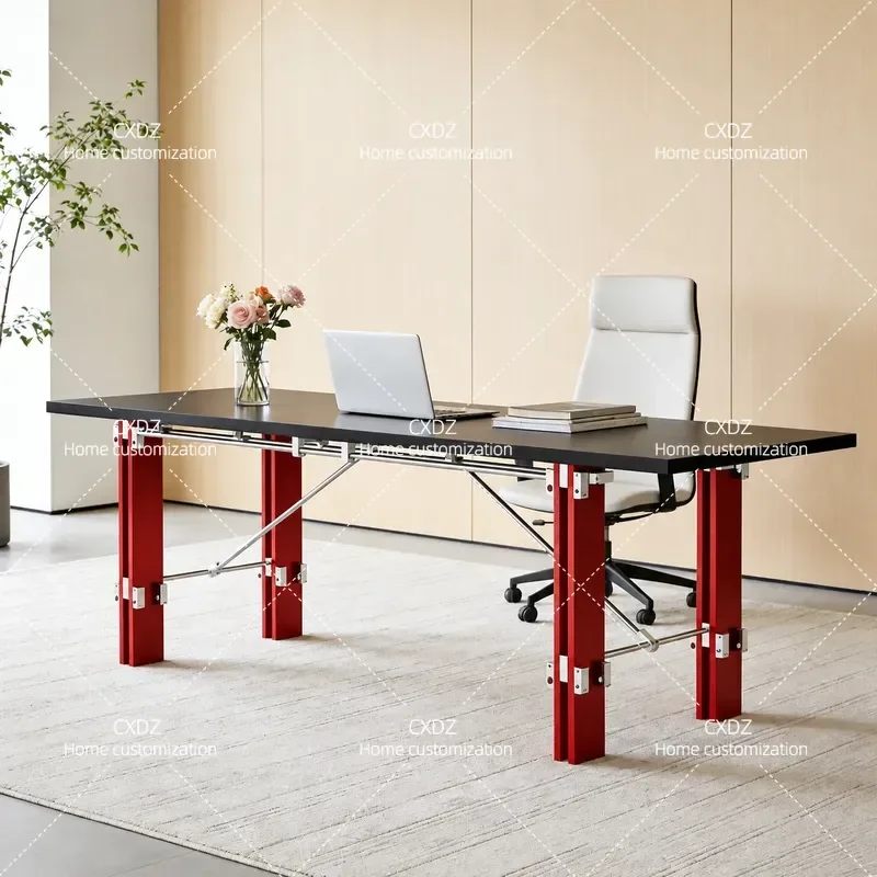 Minimalist Birch Wood Long Desk Computer Workbench Simple Optical Axis Table for Home Office Study