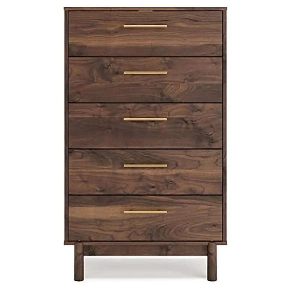 Contemporary 5 Drawer Chest Dark Brown Engineered Wood Rustic Storage Organizer