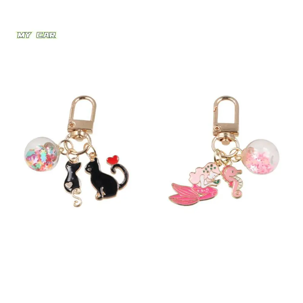 

Ocean Pendants Cat Metal Key Ring Charms Cat Cartoon Enamel Keychain Glass Ball Kawaii Cat Couple Keychain Couple