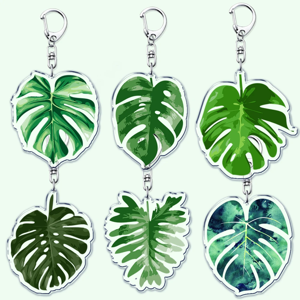 Creative Simple Green Tropical Leaf Monstera Keychains for Accessories Bag Plant Key Chain Ring Jewelry Fans Gifts Keyrings