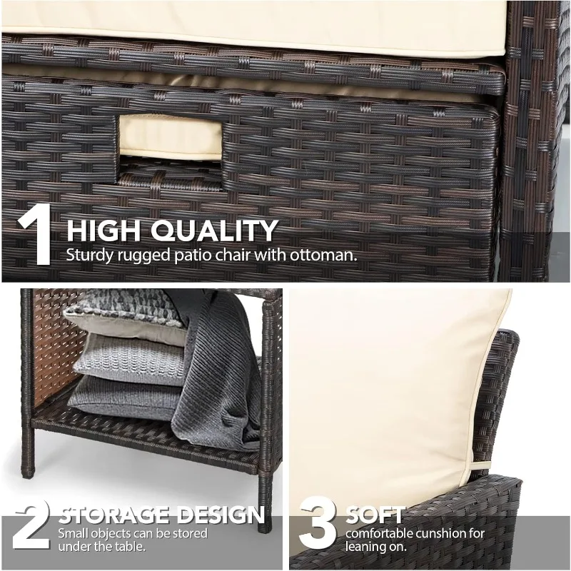 مجموعة محادثة فناء مكونة من 5 قطع لأثاث الشرفة، كراسي صالة خارجية من الخيزران مع وسائد ناعمة 2 عثماني&G #6