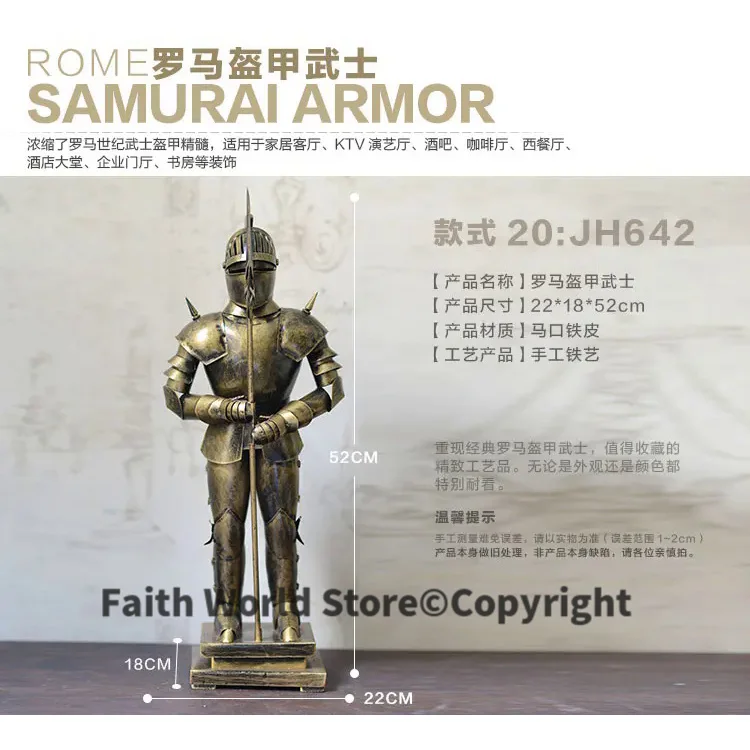 52CM LARGE -Christmas GIFT TOP COOL fashion office home shop bar decorative art Retro Iron Roman armor Warrior art statue-JS642