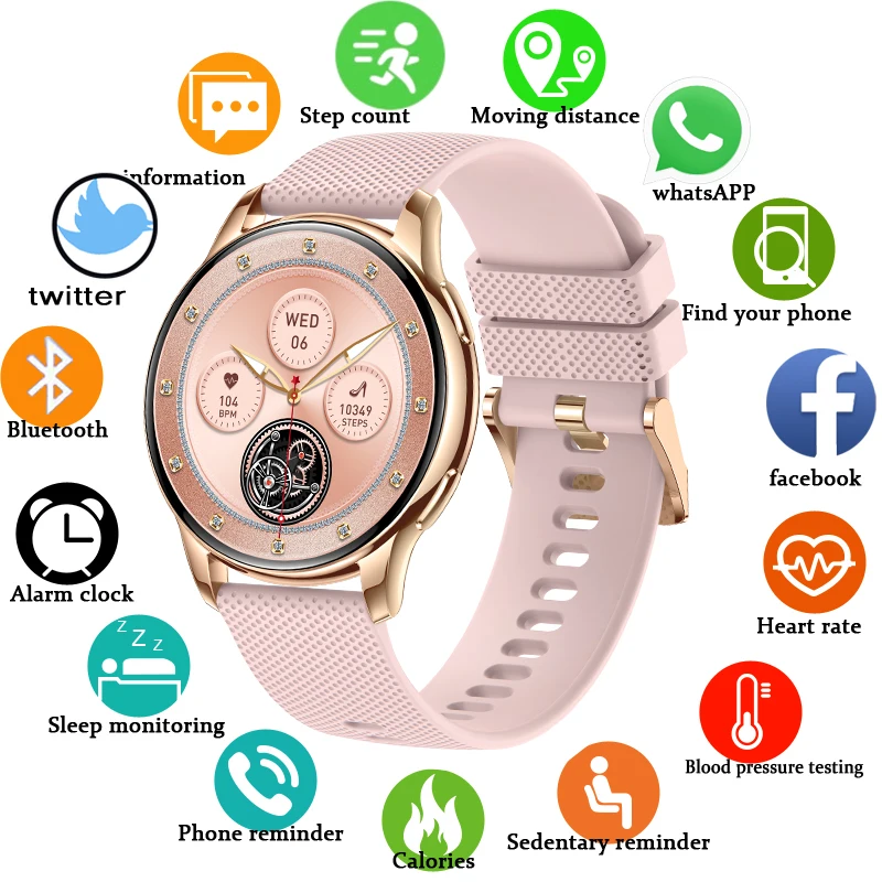 

2025 Ladies Smart Watch Full Touch Blood pressure Blood oxygen Heart Rate Menstrual Tracking BT Call Bracelet Ladies For xiaomi
