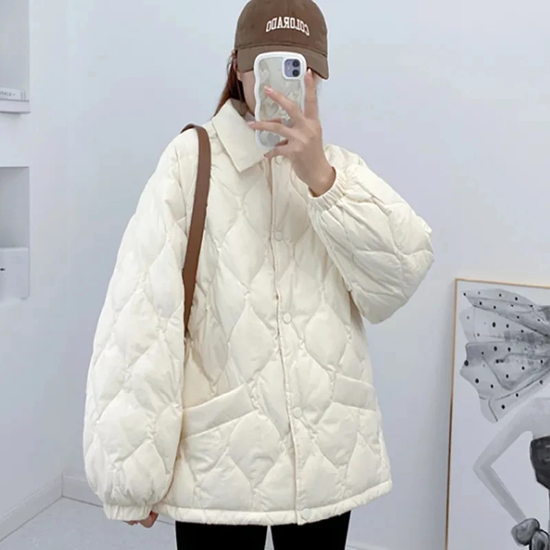 Casaco de inverno chique com tudo combina estilo coreano feminino, Parkas grossas básicas, curtas, sólidas, soltas, casacos confortáveis, estudantes, nova moda