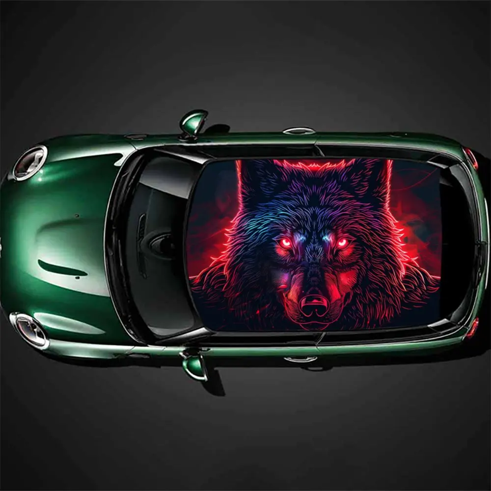 

Luminous Wolf with Red Eyes Car Roof Sticker Wrap Racing SUV Auto Accessories Packaging PVC Car Hood Graphic Decal Decoration