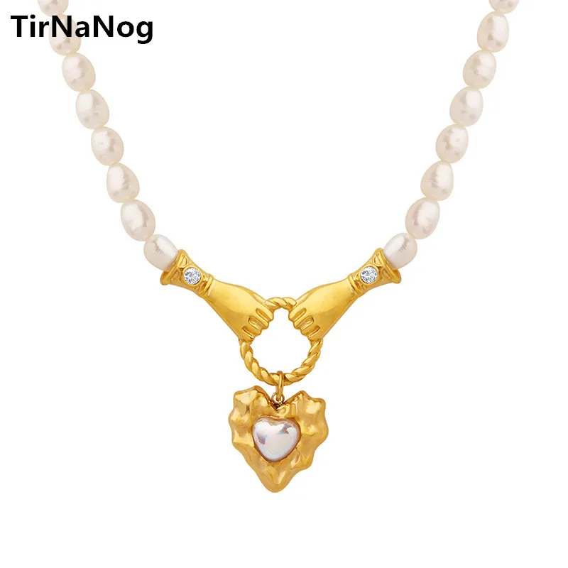 

European and American Fashion Exaggerated Retro Geometric Heart-Shaped Pendant Baroque Freshwater Pearl Clavicle Necklace