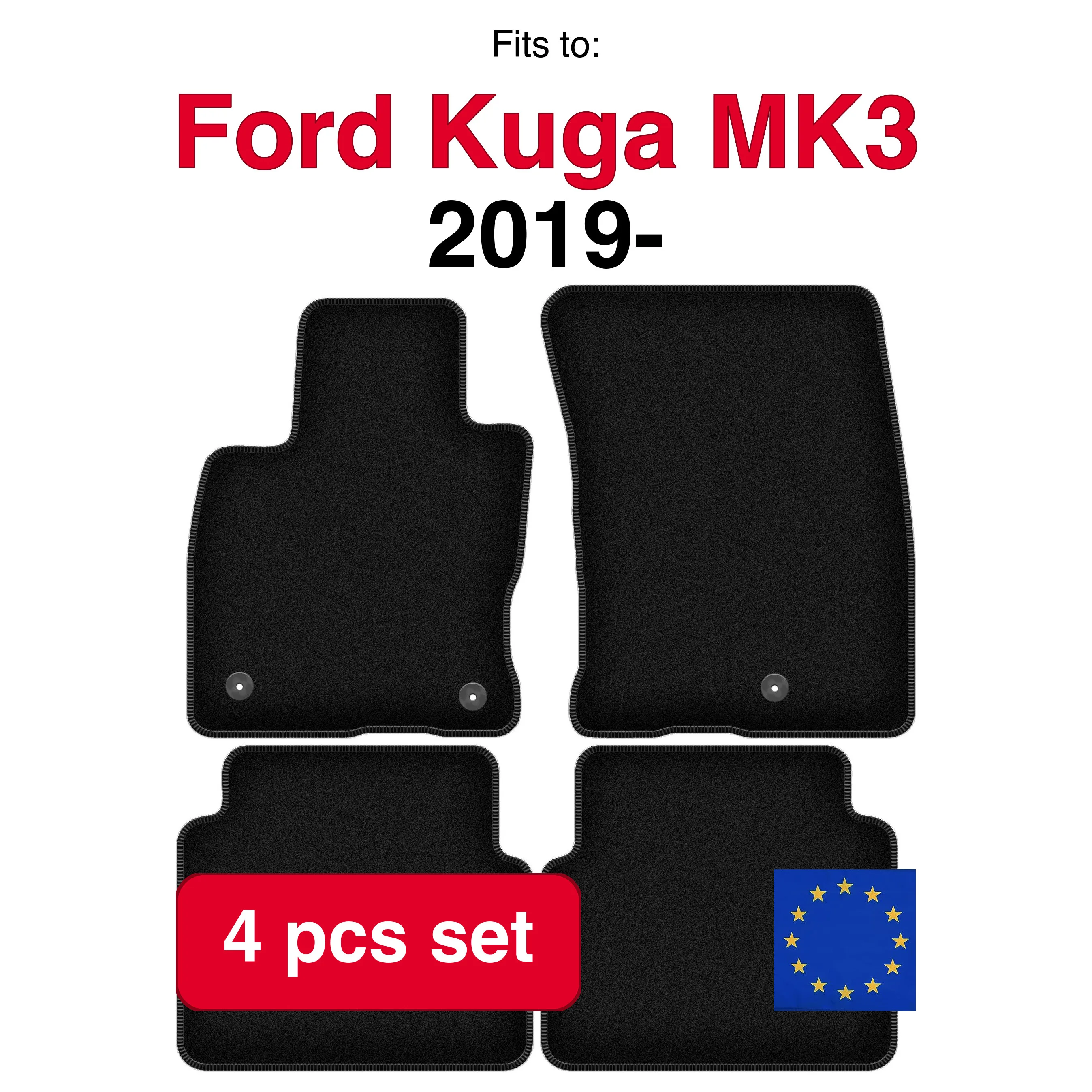 Velour tapijtset voor Ford Kuga MK3 SUV (2019-) - Zwart (4 stuks) in de auto passende automattenset
