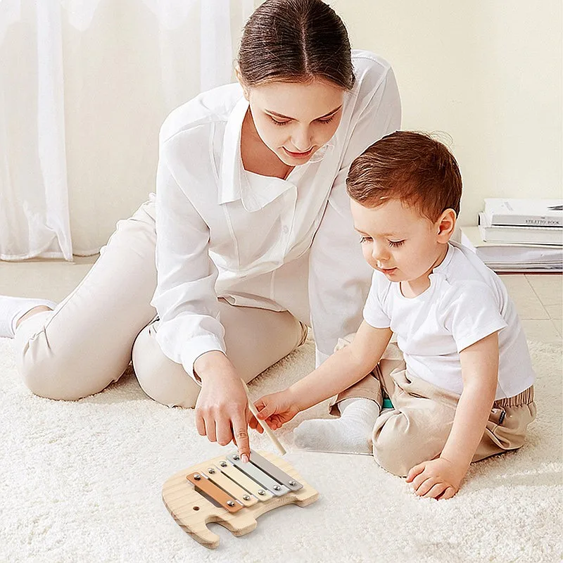 Baby Wooden Elephant Thumb Piano Puzzle Toy Early Educational Percussion Instrument Kids Finger Training Musical Toy