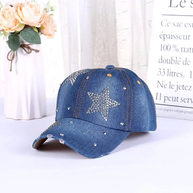 Women Hat Diamond Flower Cowboy Female Bone Baseball Cap Summer Style Casquette Jeans Hat Cowboy Hat Baseball Hats Chapeau Femme