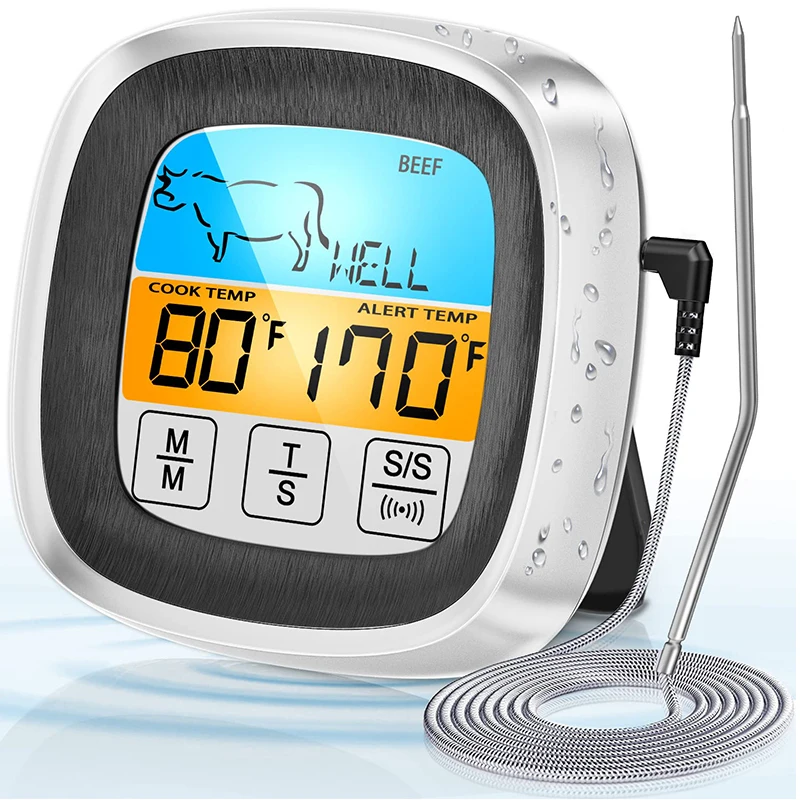Lmetjma digitales Fleisch thermometer mit großem Touchscreen lcd wasserdichtes sofort ablesbares Lebensmittel thermometer mit langem Sonden timer jt125