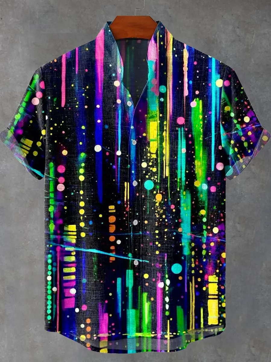 قميص رجالي كاجوال فضفاض مطبوع عصري جديد، قميص كتان عصري خفيف الوزن وجيد التهوية مناسب للسفر في الهواء الطلق