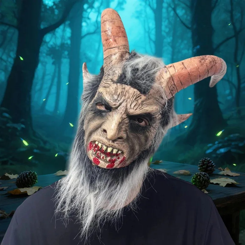 قناع شيطان من اللاتكس مع قرون فم دموي لحفلة الهالوين وأغطية الرأس وإكسسوارات التنكرية ob;8