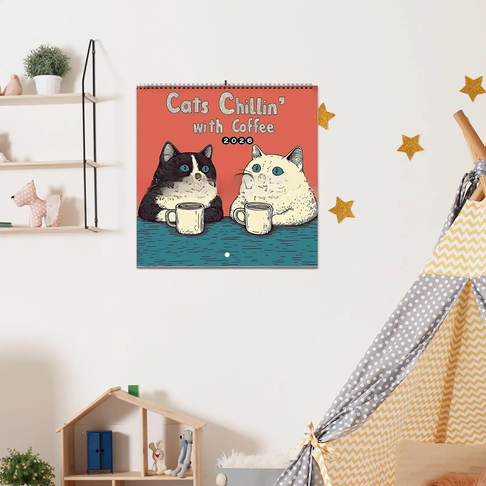 2026 ปฏิทินผนังรายเดือนแขวนปฏิทินติดผนังแมวการออกแบบรายเดือน 12 เดือนครอบครัววางแผนออแกไนเซอร์ปฏิทินสำหรับห้องนั่งเล่น