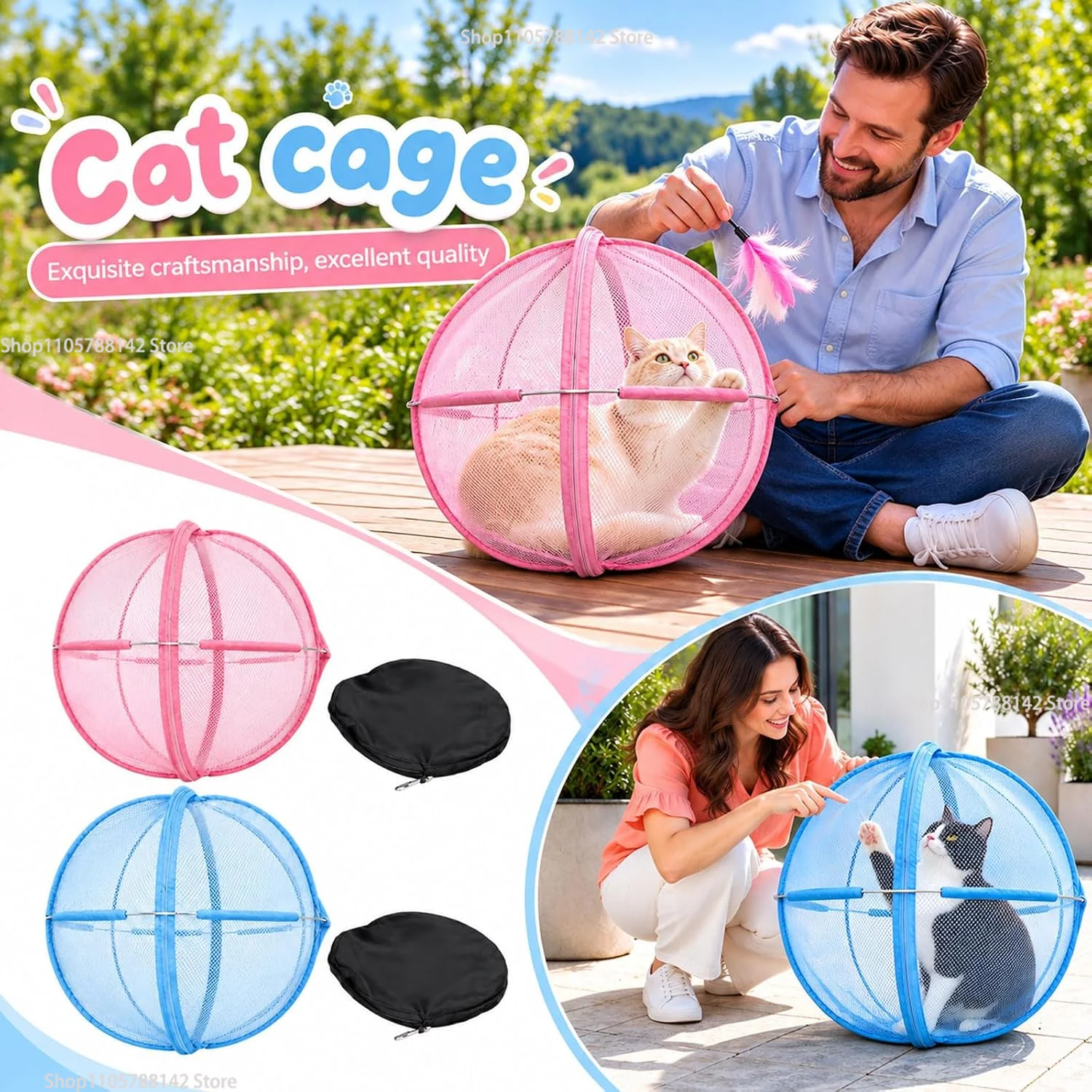 Hamster Ball for Cats Outside,Lightweight PopUp Safe Enclosures for Indoor Lawn Travel, Easy Storage Breathable&Washable