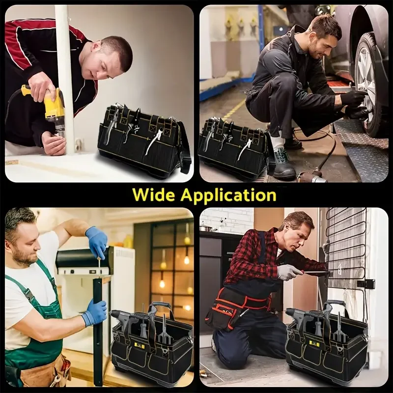 14-Inch Large Toolbox With Multiple Compartments Pockets Adjustable With Shoulder Straps Zipper Closure