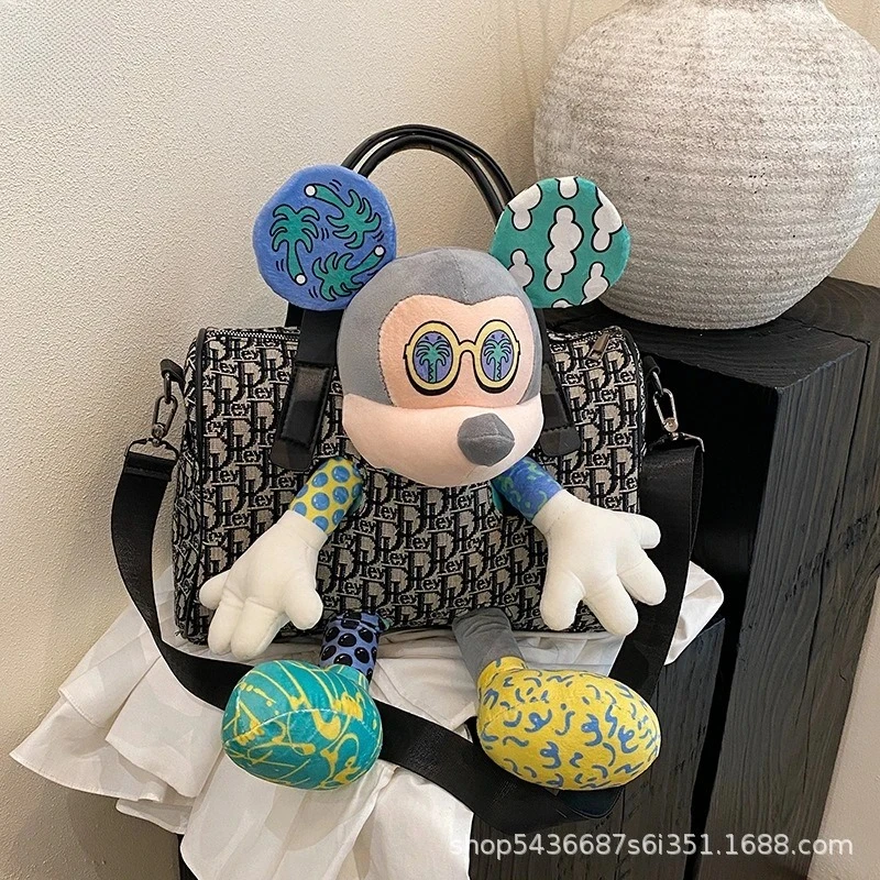 Mickey Mouse 3D Plush Tote Bag for Women Artistic Printed Pattern Stylish Glasses Cute Edgy Casual Daily Commute Streetwear Bag