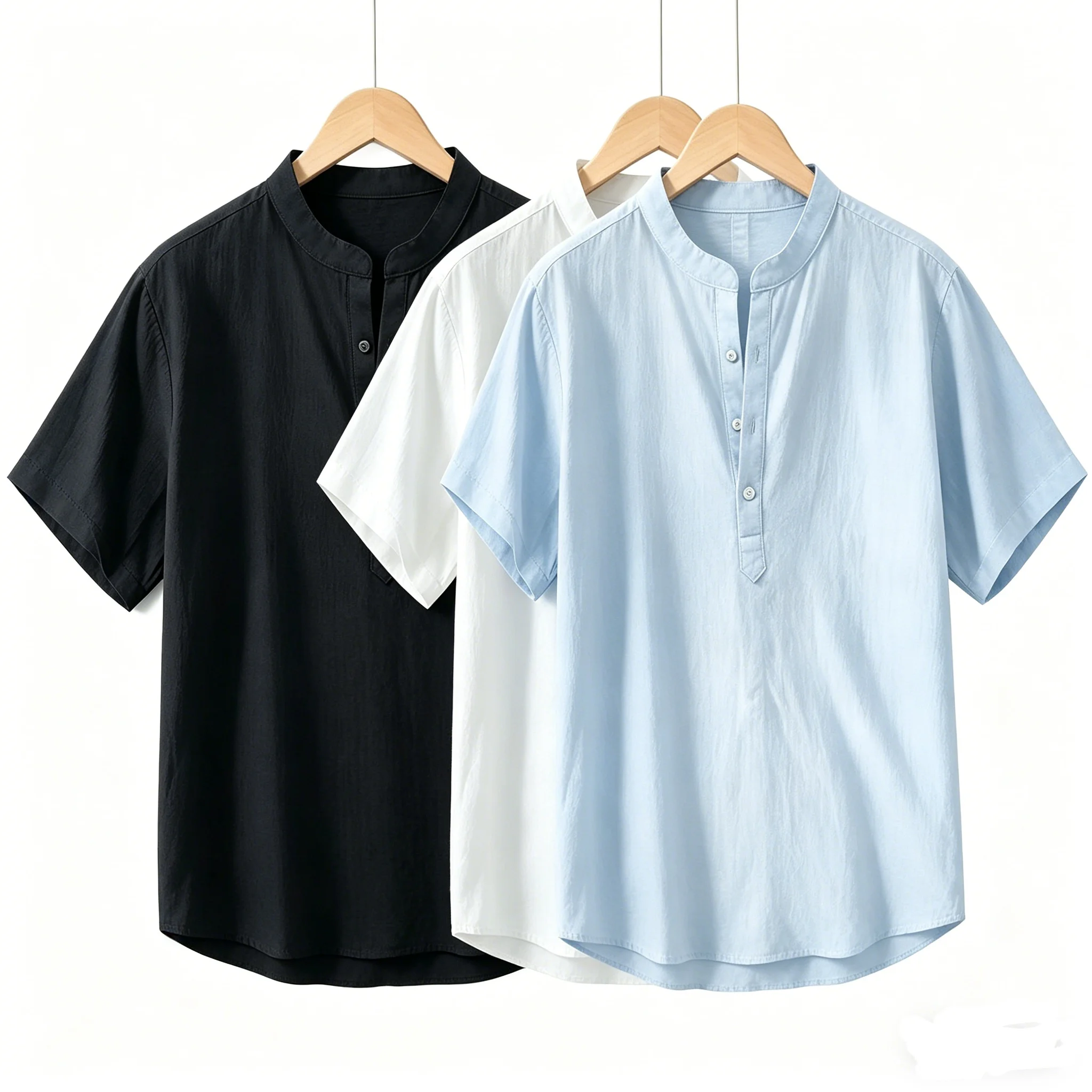 

2026 New Cotton Linen Shirts for Men Casual Shirts Lightweight Short Sleeve Henley Beach Shirts Hawaiian T Shirts for Men