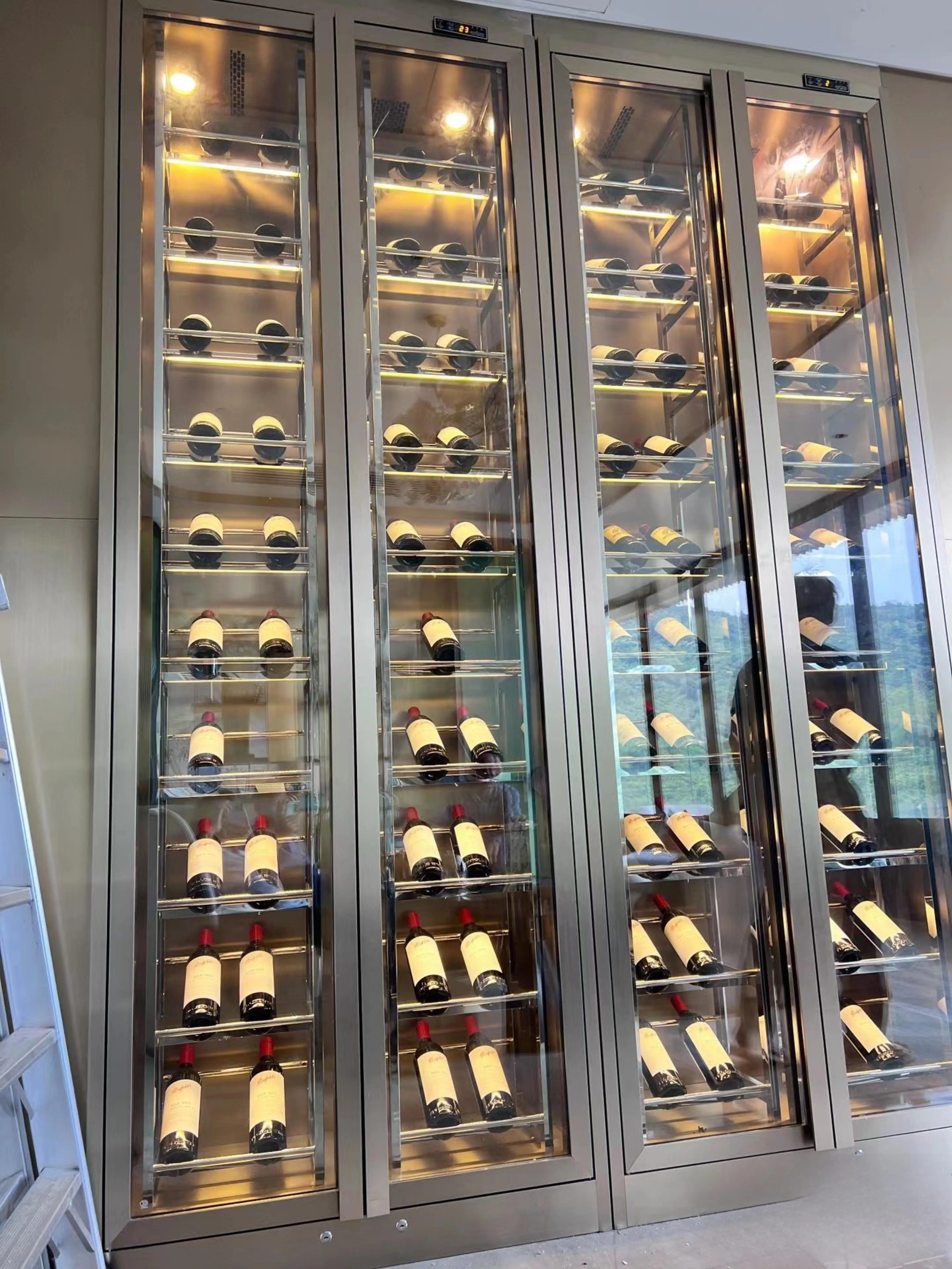 Custom Constant Temperature Humidity Wine Cabinet Commercial Glass Door Display Stainless Steel For Hotels Bars Clubs