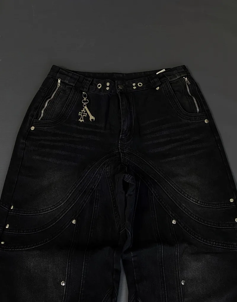 Vintage Popular New Fashion Black Old Baggy Jeans Women Y2K Rock Hip Hop Dark Casual Joker High Waist Straight Wide-leg Trousers - Image 5
