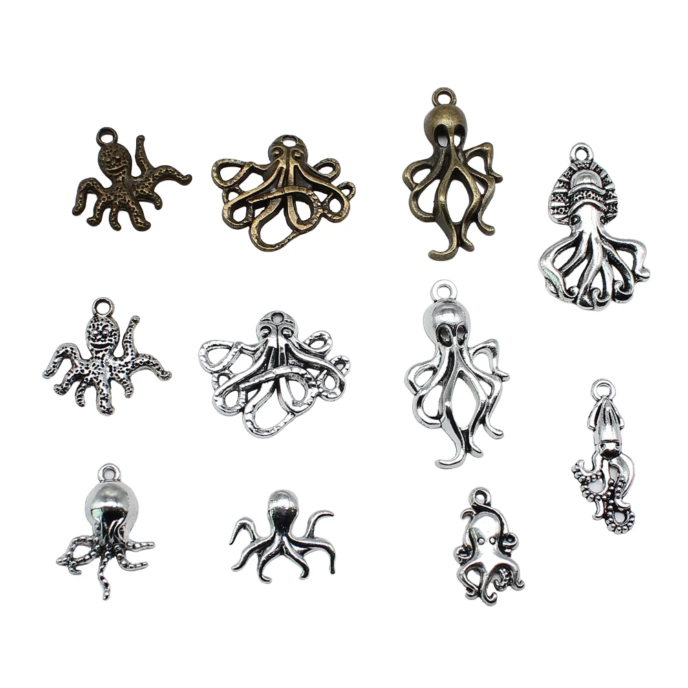 10 sztuk ośmiornice Charms do tworzenia biżuterii życie morskie zwierzęta morskie Charms DIY rzemiosło dokonywanie ustaleń