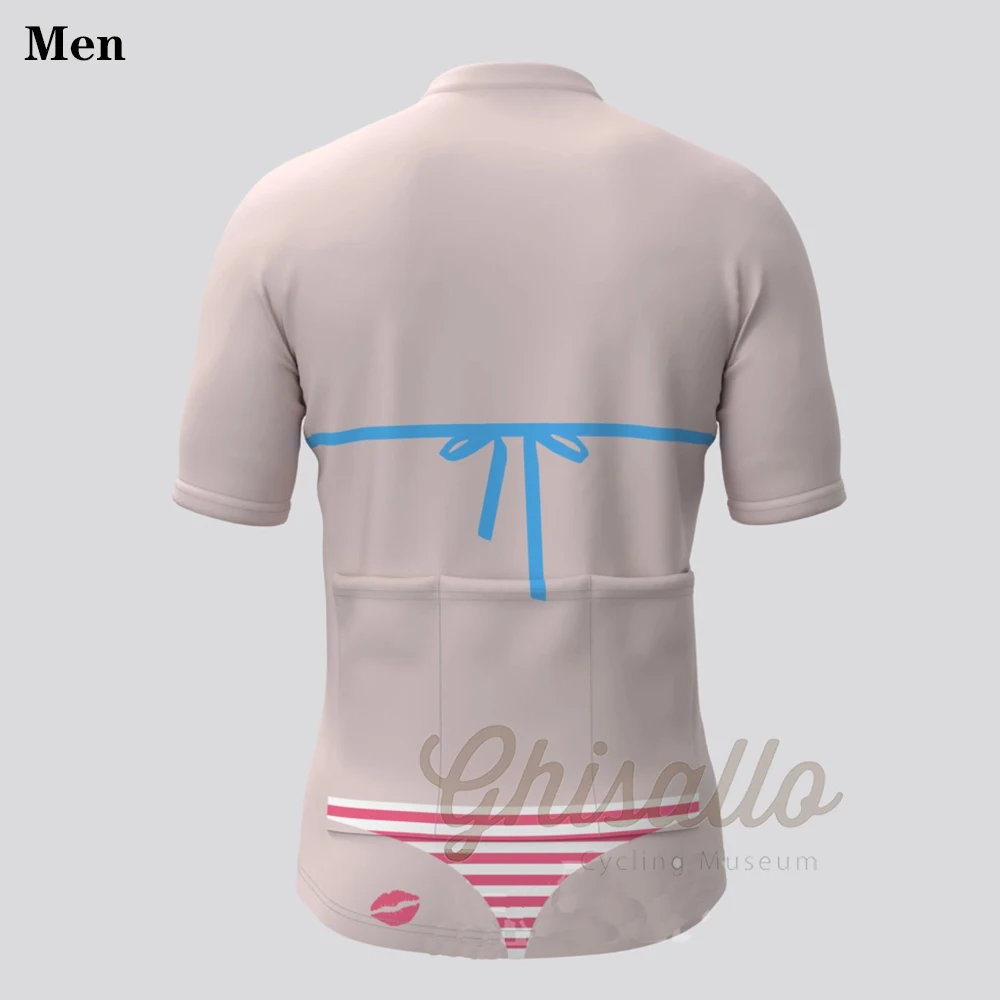 Pink Stripe Bikini Cycling Sweatshirt for Men and Women, Short Sleeve Shirt, MTB Jersey, Bicycle Clothing