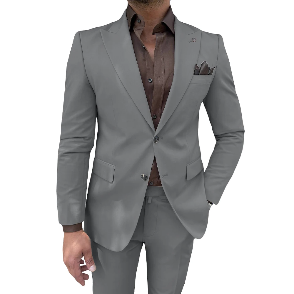 

18 Color Plus Size Men's 2 Pieces Jacket With Pants Slim Fit Mens Suit Leisure Classic Center Vent Blazer Set Groomsmen Suit