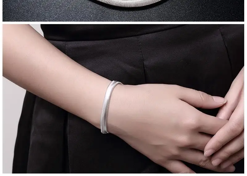 Hot sale fashion 925 Sterling Silver Bracelet for woman classic 6MM Flat snake bone chain Wedding party Gifts Street jewelry