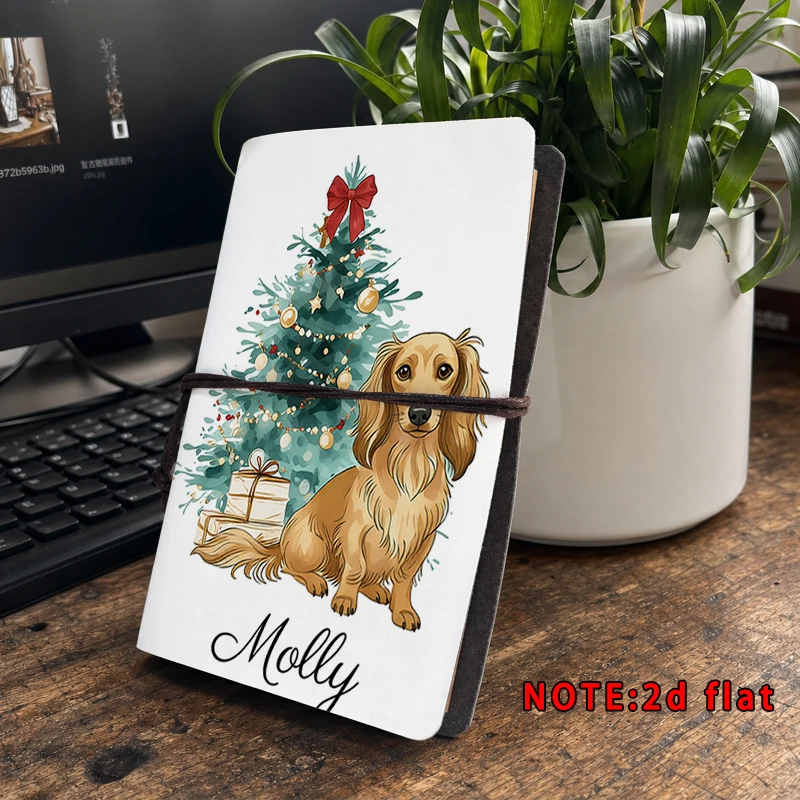Dachshund Christmas Tree Print Travel Notebook PU Travelers Journal Replaceable Refill Pocket Diary Pet Lover Stationery Gift