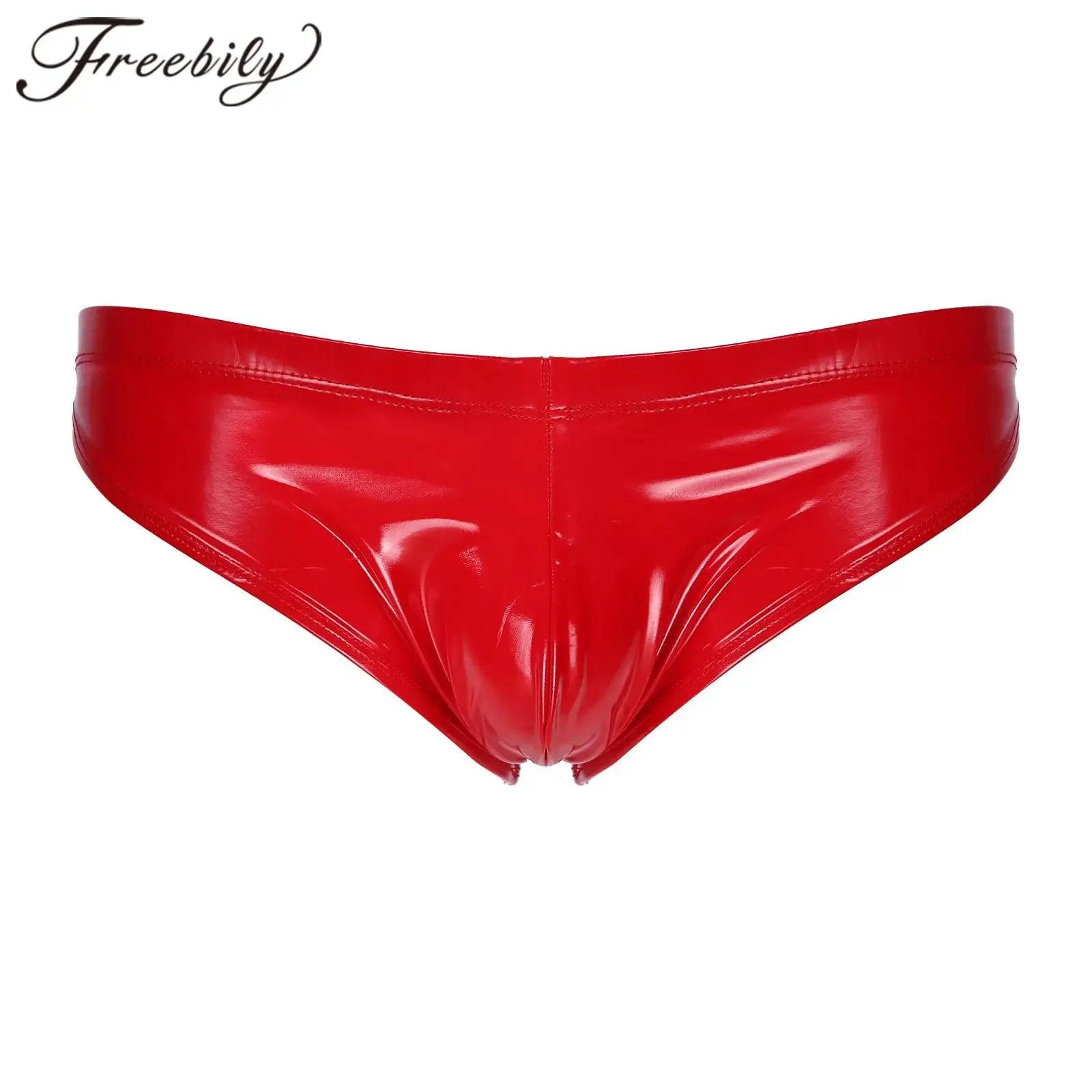 

Men Glossy Low Rise Briefs Underwear Bottom Swimwear for Men Male Swimming Wet Look Patent Leather Elastic Waistband Underpants