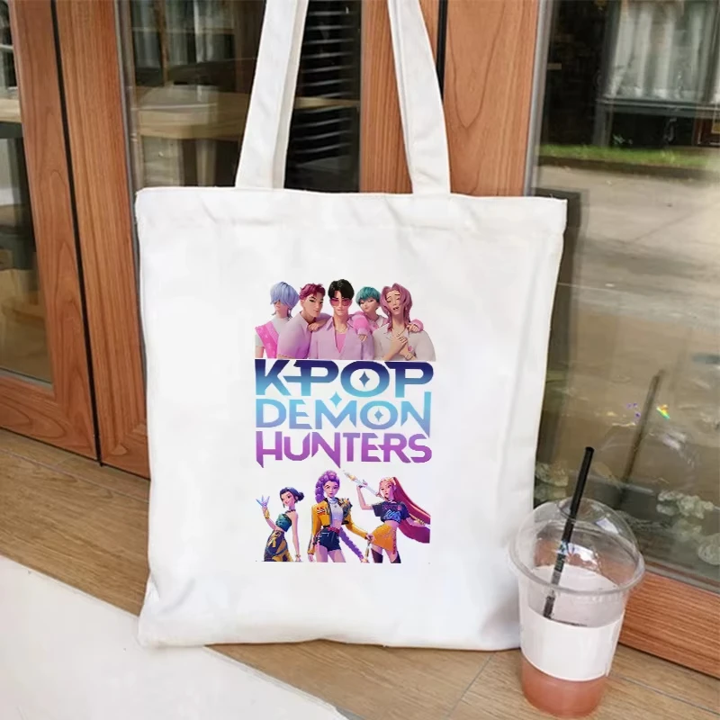 

K-pop Demon Hunters Canvas Shoulder Bag for Boys Girls Anime Fashion Crossbody Bags Students Probable Handbag Simple Tote-bag