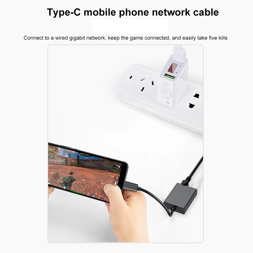ABKU-1000Mbps Type-C To RJ45 Internet Cable Network Card USB Type-C To Ethernet Adapter Support PD Charging For Mobile Phone